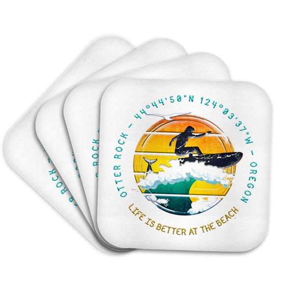 3drose, American Beaches - Otter Rock, Lincoln County, Oregon Travel Gift, Set of 4 Coasters - Soft