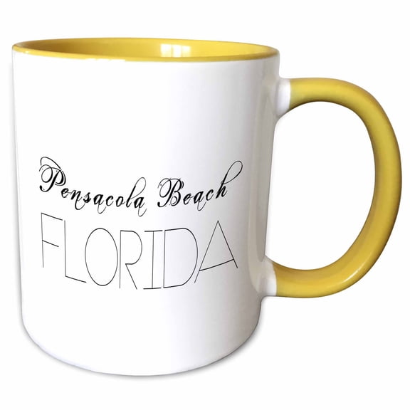 3drose, American Beaches - Pensacola Beach, Florida on White, 15oz Two-tone Yellow Mug