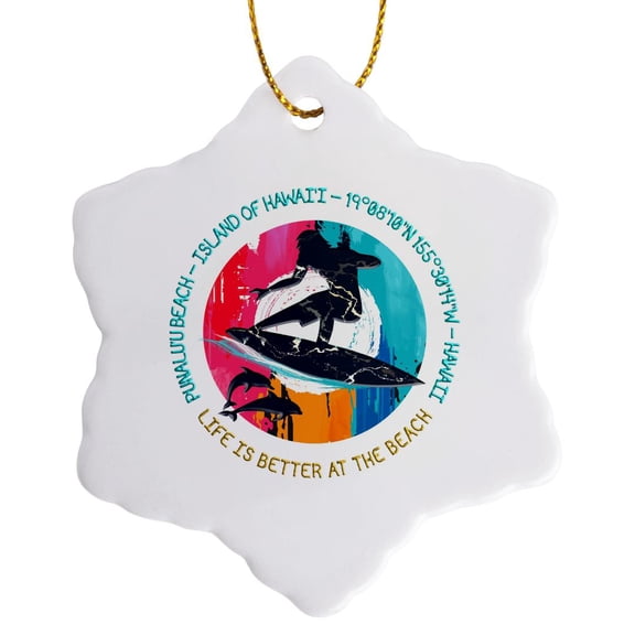 3drose, American Beaches - Punaluu Beach, Island of Hawaii Cool Travel Gift, 3 inch Snowflake Porcelain Ornament