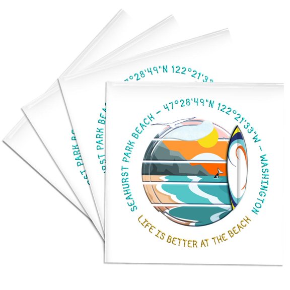 3drose, American Beaches - Seahurst Park Beach, King County, Washington Gift, Set of 4 Ceramic Tile Coasters