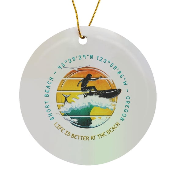 3drose, American Beaches - Short Beach, Tillamook County, Oregon Travel Gift, Circle Porcelain Ornament