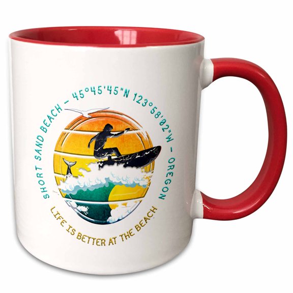 3drose, American Beaches - Short Sand Beach, Tillamook County, Oregon Gift, 11oz Two-tone Red Mug