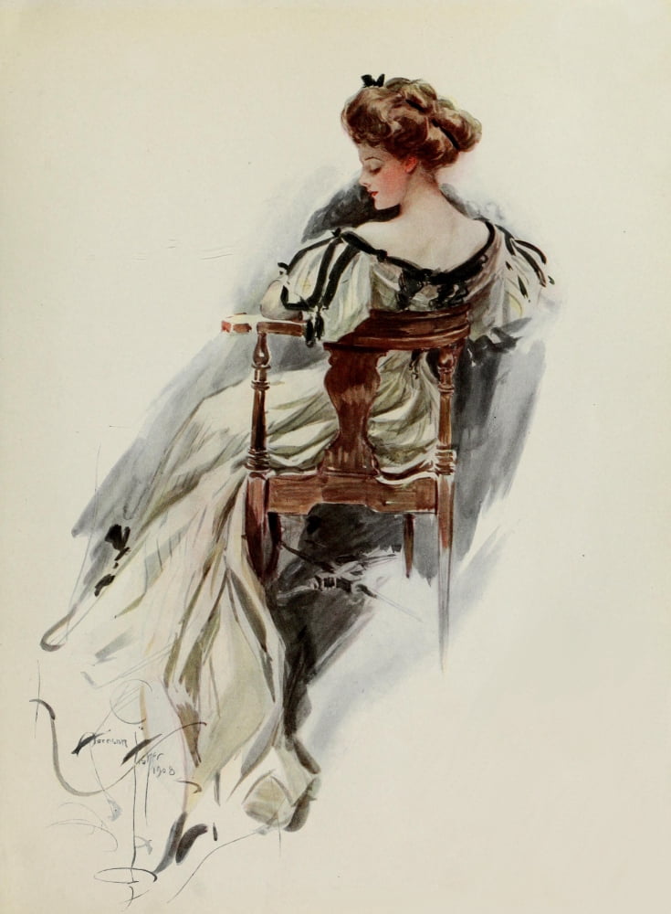 American Beauties 1909 A witching gown Canvas Art - Harrison Fisher (24 x 36)