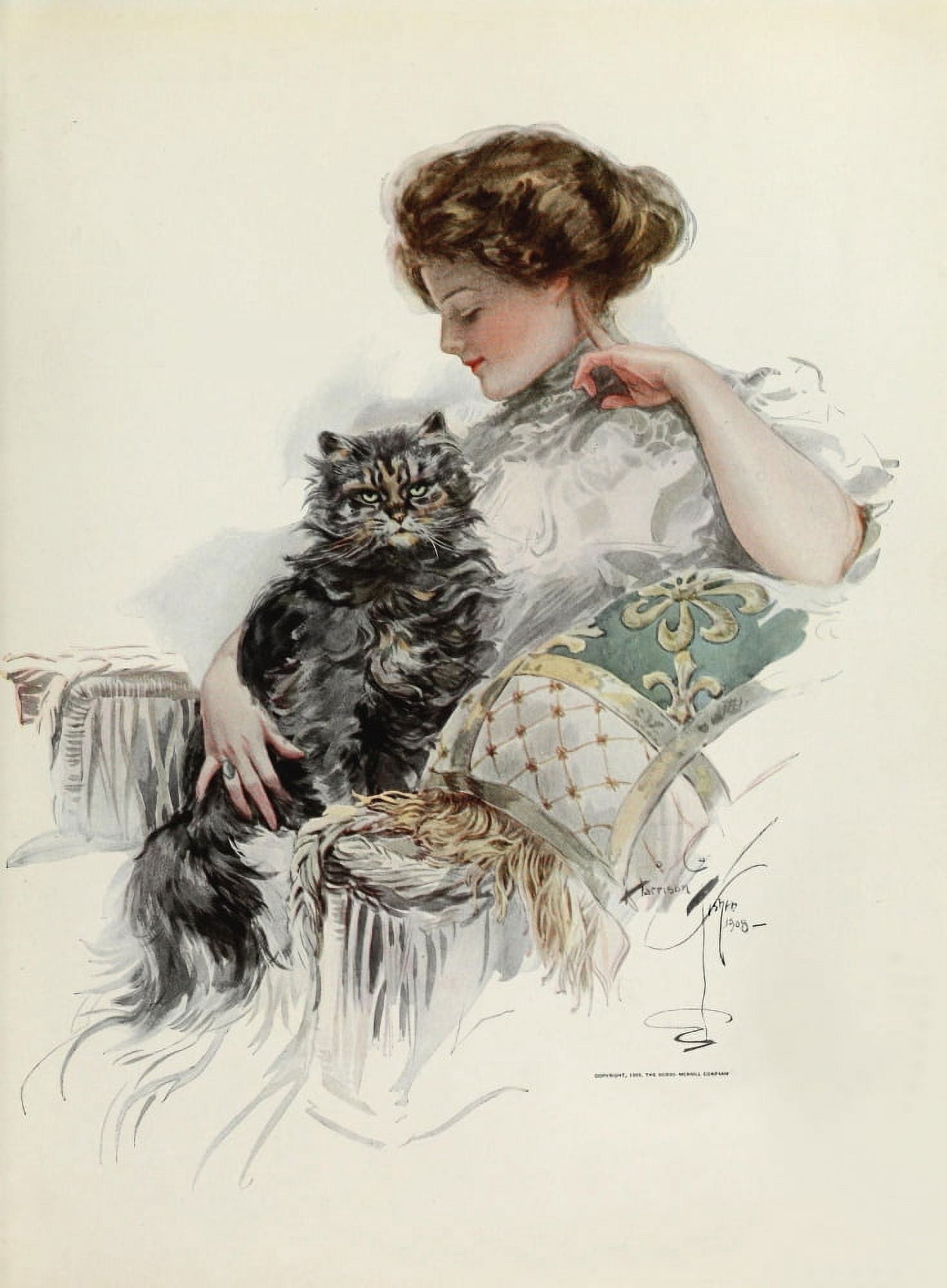 American Beauties 1909 Favourite cat Canvas Art - Harrison Fisher (24 x 36)