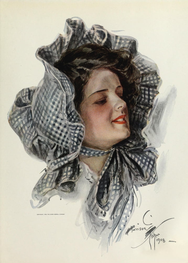 American Beauties 1909 Gingham bonnet beauty Canvas Art - Harrison Fisher (24 x 36)
