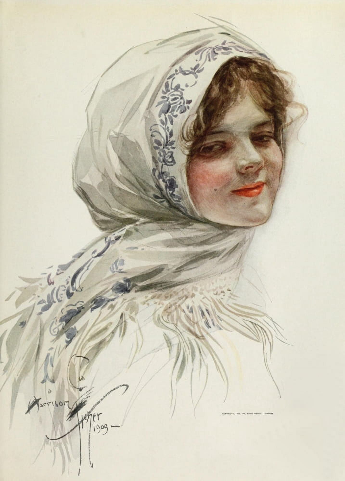 American Beauties 1909 Headscarf beauty Canvas Art - Harrison Fisher (18 x 24)