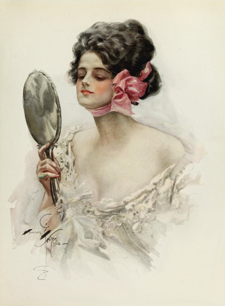 American Beauties 1909 In the mirror Canvas Art - Harrison Fisher (24 x 36)