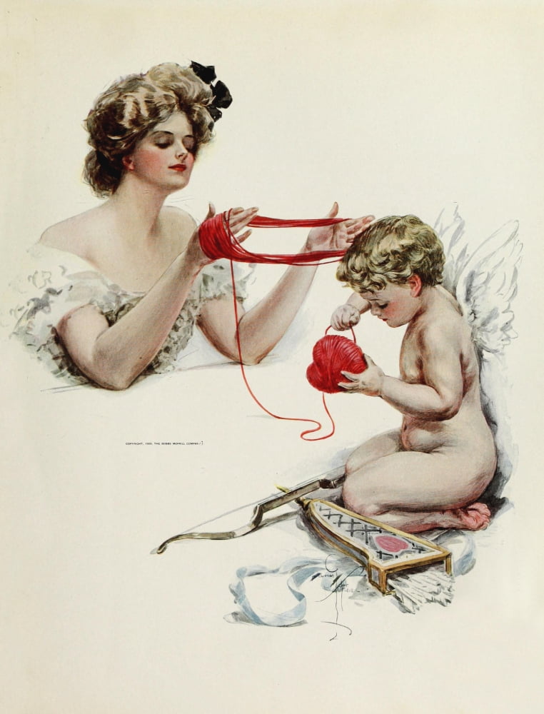 American Beauties 1909 Knitting wool Canvas Art - Harrison Fisher (24 x 36)