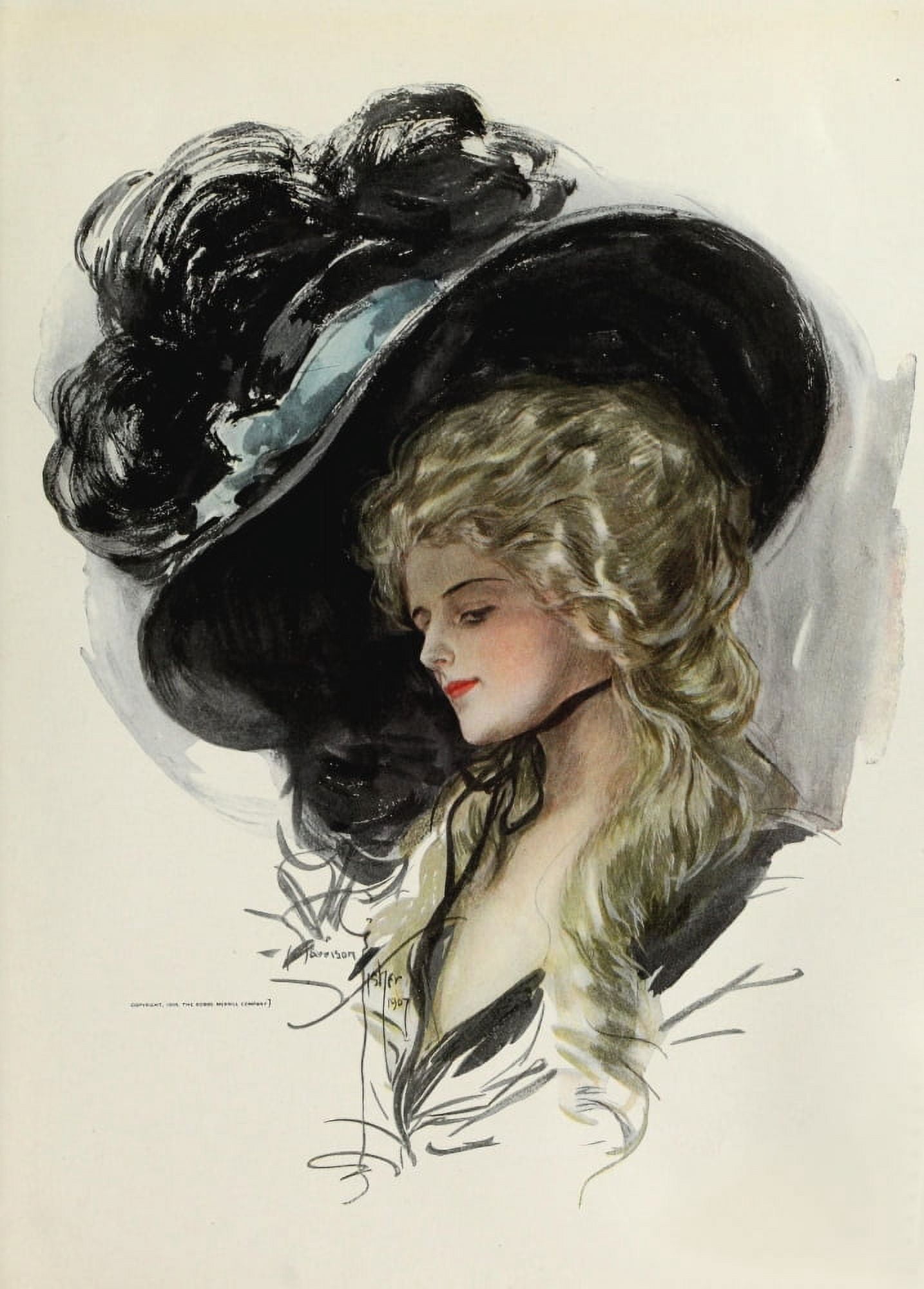 American Beauties 1909 Large hat Canvas Art - Harrison Fisher (18 x 24)