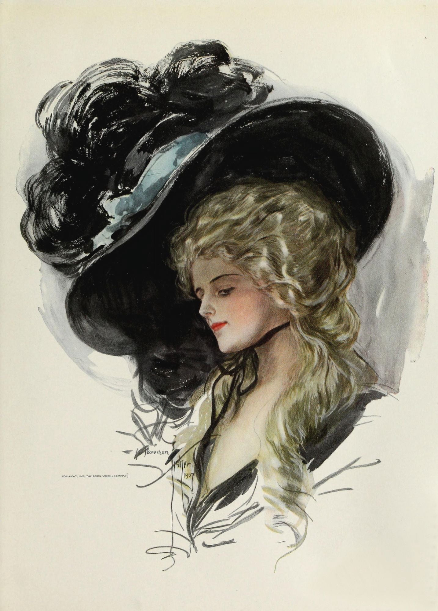 American Beauties 1909 Large hat Canvas Art - Harrison Fisher (24 x 36)
