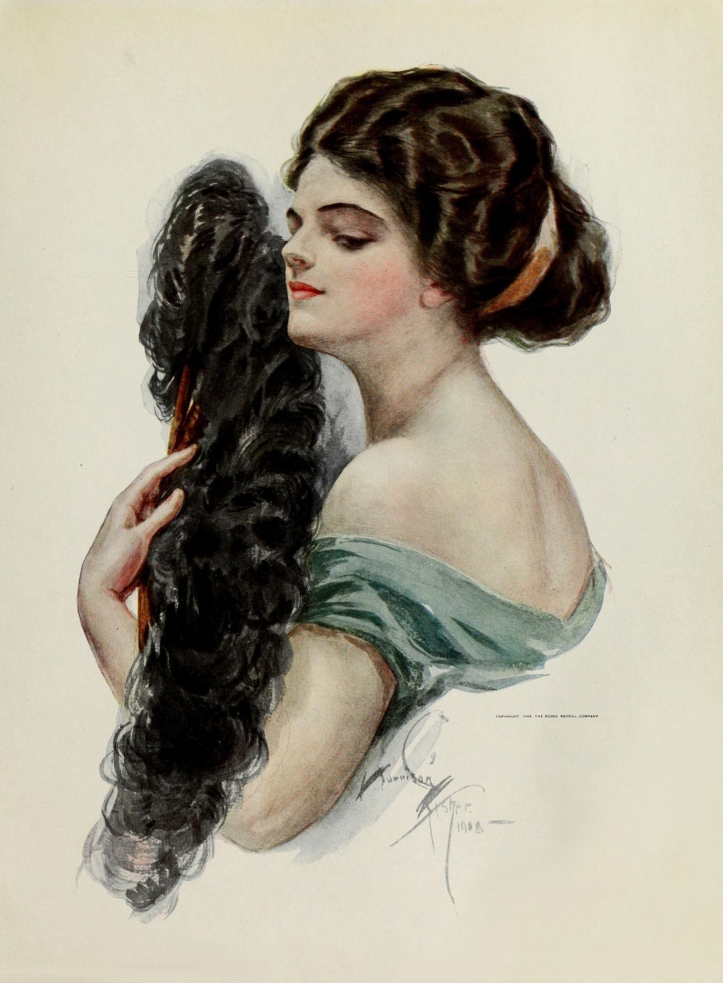 American Beauties 1909 Lips curled for kisses Canvas Art - Harrison Fisher (18 x 24)