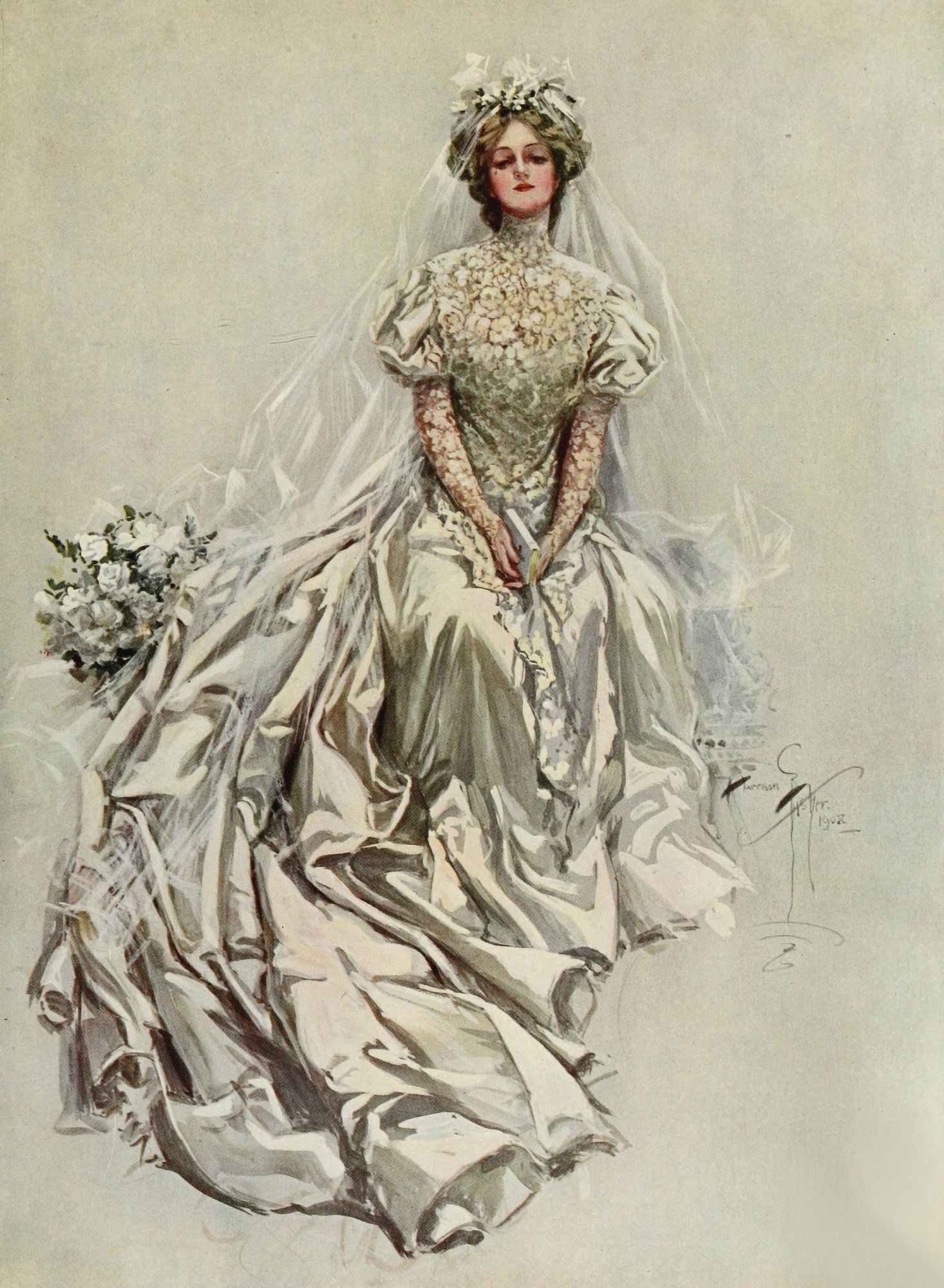 American Beauties 1909 Wedding dress Canvas Art - Harrison Fisher (18 x 24)
