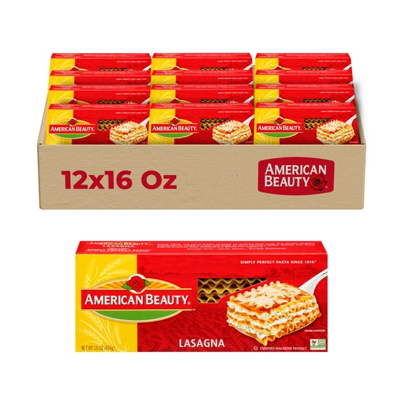 American Beauty Lasagna Pasta, 12-Pack (16 oz Each) Classic Lasagna Sheets for Homemade Italian Style Dishes