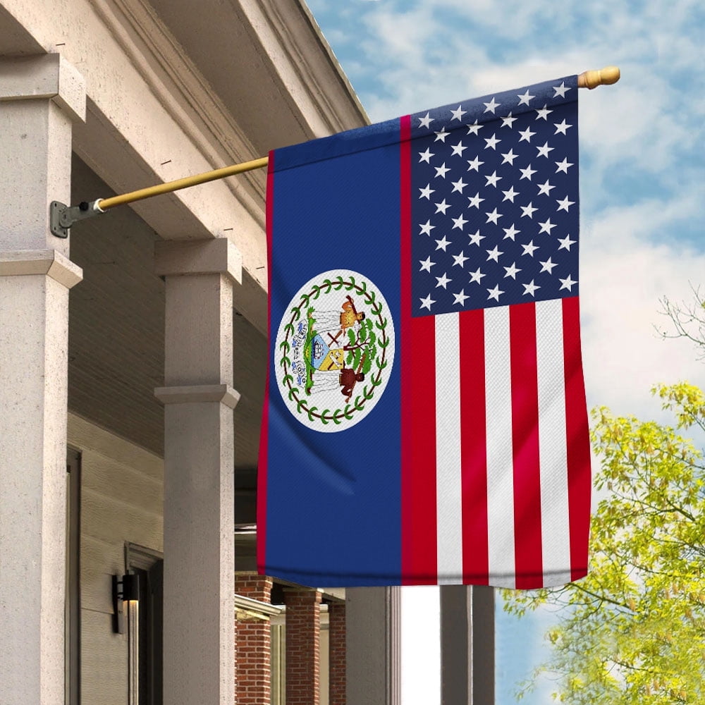 American Belize Flag Belizean Friendship U.S.A Memorial Day Patriotic For House Flag, Double-Sided Decorative Outdoor Flag, Patriotic Polyester Yard Flag 29.5 x 39.5 in