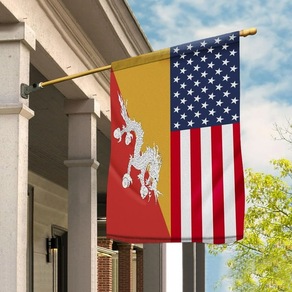 American Bhutan Flag Bhutanese Friendship U.S.A Memorial Day Patriotic For House Flag (29.5x39.5) Double Sided-USA Flags Premium Polyester-Decorative Indoor Outdoor Flag