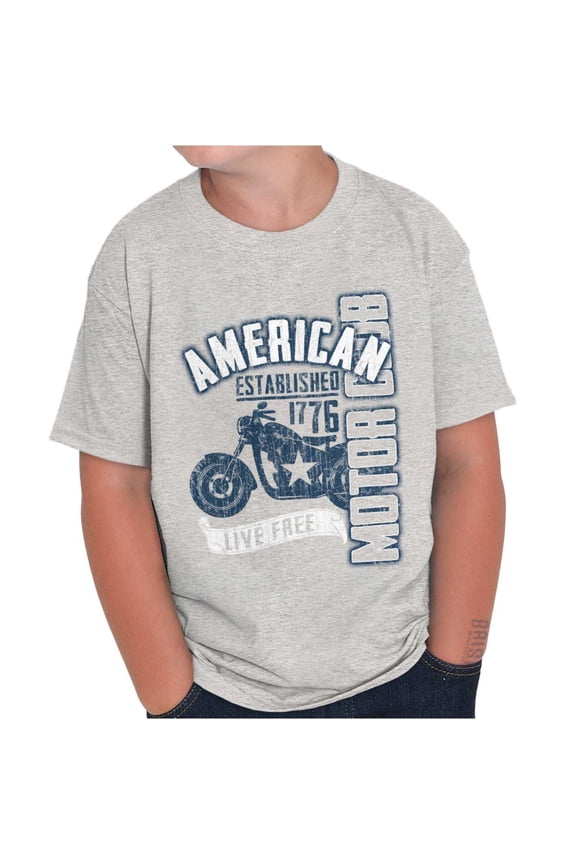 American Biker Motorcycle Patriotic Crewneck T Shirts Boy Girl Teen Brisco Brands S
