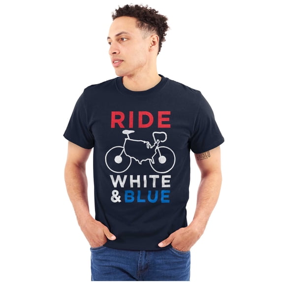 American Biker Ride White And Blue Plus Size Crewneck Graphic Tee Shirt Brisco Brands 5X