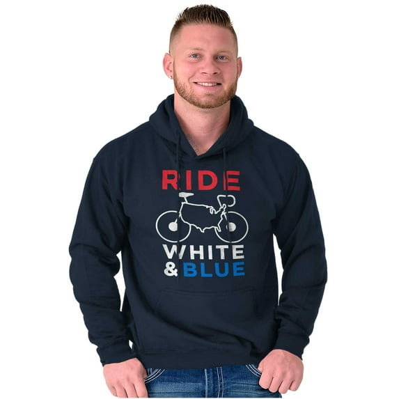 American Biker Ride White And Blue Unisex Plus Fleece Graphic Hoodie Brisco Brands 2X