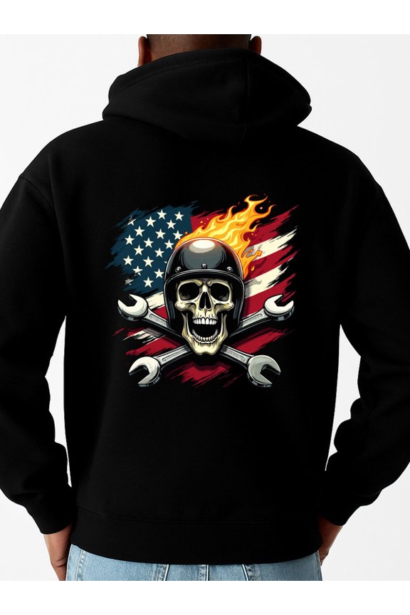 American Biker Skull hoodies skeleton for men regular fit black Hip-Hop Streetwear vintage fire fire Retro Unisex Shirt Short Sleeve tshirts Basic Unisex Shirt Short Sleeve tshirts