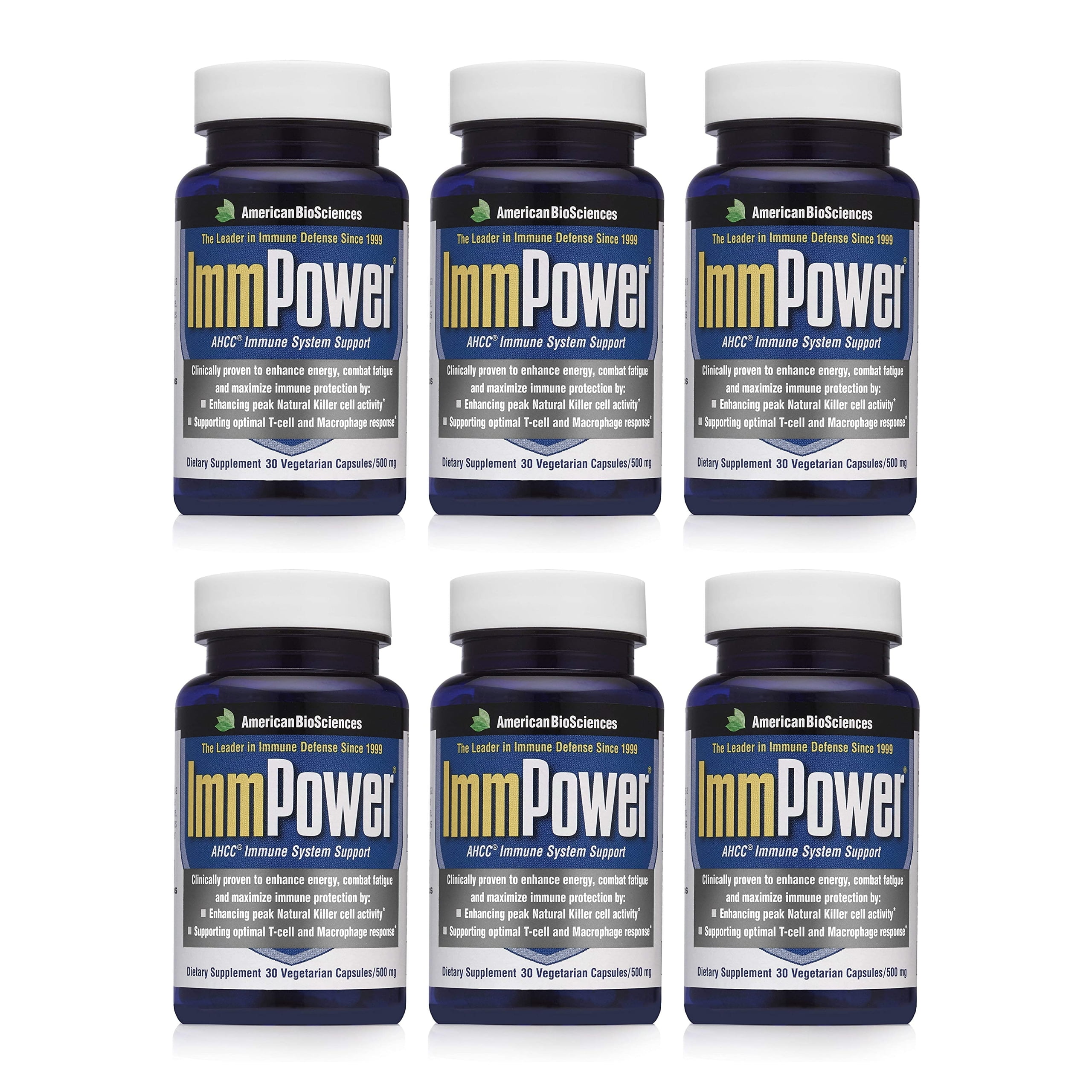 American BioSciences ImmPower, AHCC Mushroom Extract Immune System Support - Immune Support Supplement for Adults - Supports Cytokine Function - 30 Vegetarian Capsules, 500mg/Capsule (6 Pack)