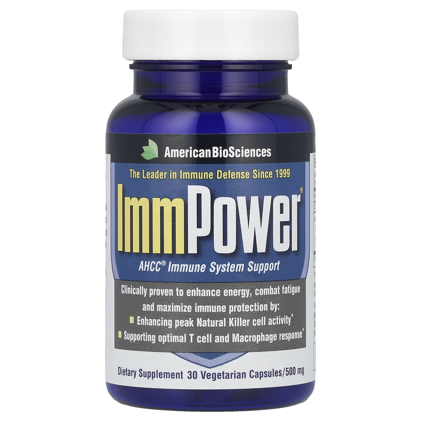 ImmPower AHCC 500mg by American BioSciences, Immune Support Hybridized Mushroom Supplement, 30 Vegetarian Capsules for All Ages