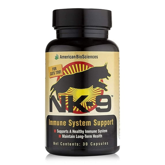 American BioSciences NK-9 AHCC Supplement for Dogs & Cats - Dietary Supplement to Support Immune System - Made for Pet's Immune Defenses - 30 Capsules, 250mg/capsule