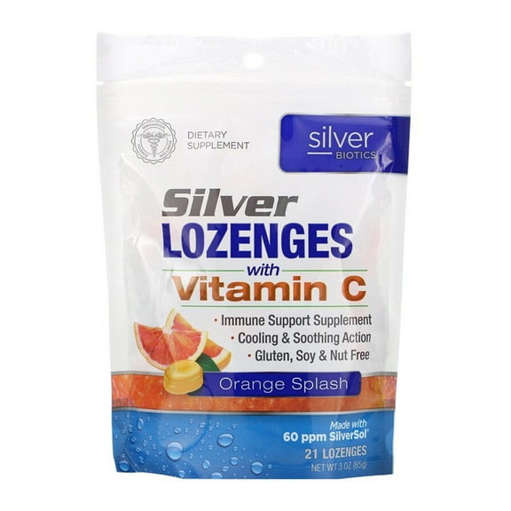 American Biotech Labs, Silver Biotics, Silver Lozenges, 60 PPM SilverSol, Orange Splash Lozenges, 21 Ea, 2 Pack