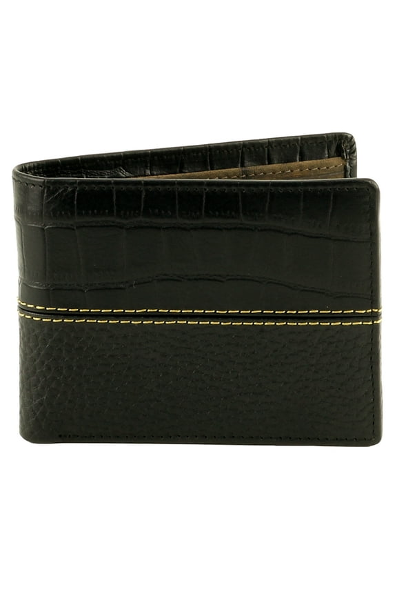 American Bison 1727BK Rodeo Crocodile Print Mens Leather Billfold Wallet - Black