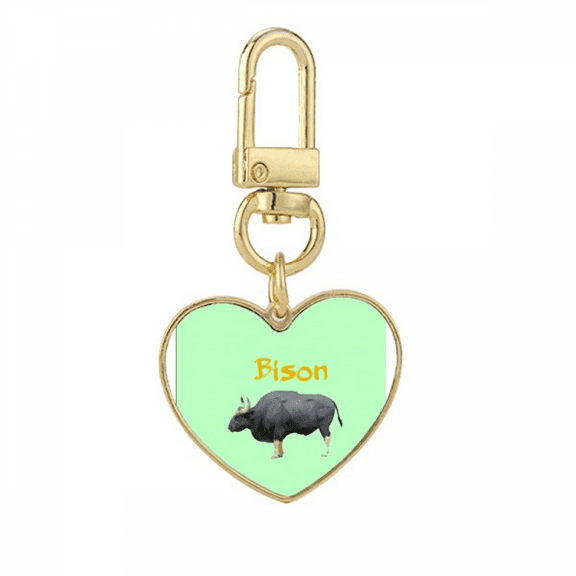 American Bison Artiodactyla Gold Heart Keychain Metal Keyring Holder
