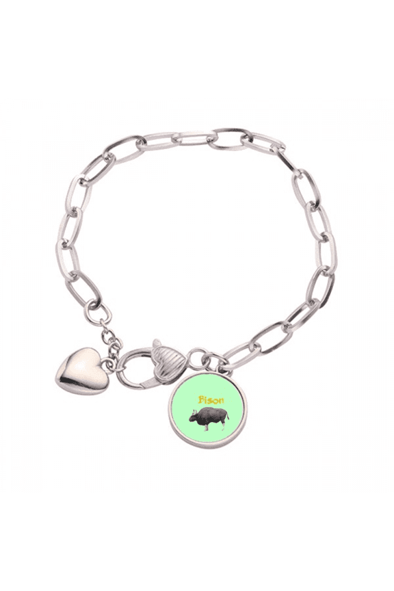 American Bison Artiodactyla Heart Chain Bracelet Jewelry Charm Fashion