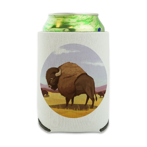 American Bison Buffalo Herd on the Plains Can Cooler - Drink Sleeve Hugger Collapsible Insulator - Beverage Insulated Holder