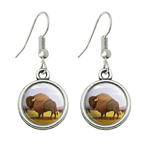 American Bison Buffalo Herd on the Plains Novelty Dangling Drop Charm Earrings