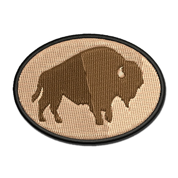 American Bison Buffalo Silhouette Applique Multi-Color Embroidered Hook & Loop Patch - 2.0 Inch Mini