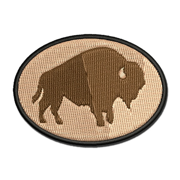 American Bison Buffalo Silhouette Applique Multi-Color Embroidered Hook & Loop Patch - 2.5 Inch Small