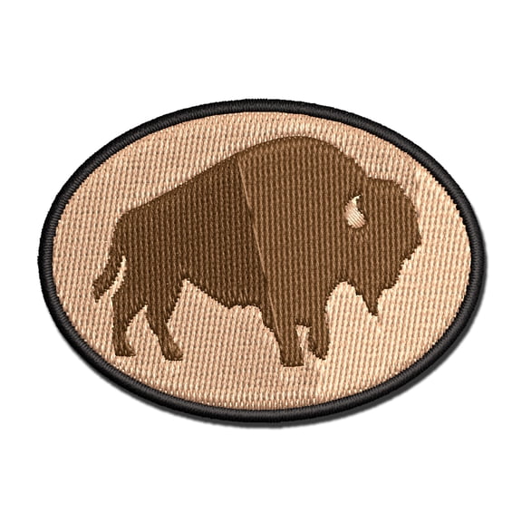 American Bison Buffalo Silhouette Applique Multi-Color Embroidered Iron-On Patch - 2.0 Inch Mini