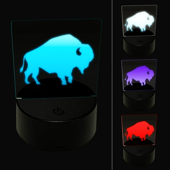 American Bison Buffalo Silhouette LED Night Light Sign 3D Illusion Desk Nightstand Lamp