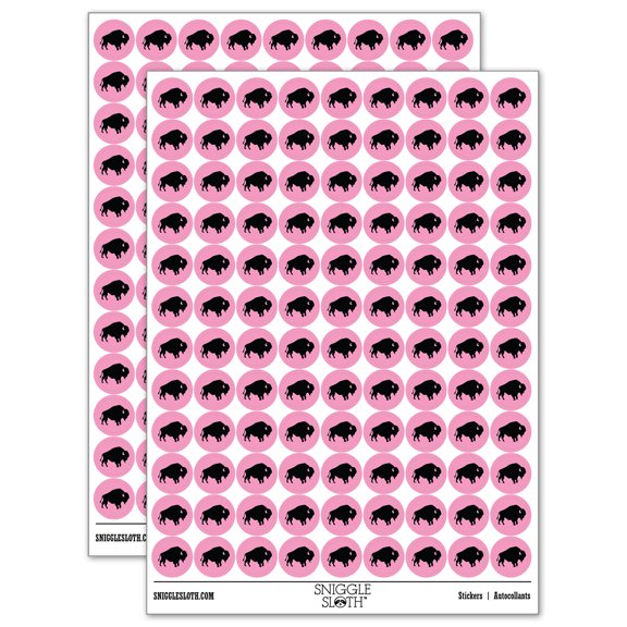 American Bison Buffalo Silhouette 200+ Round Stickers - Light Pink - Matte Finish - 0.50" Size