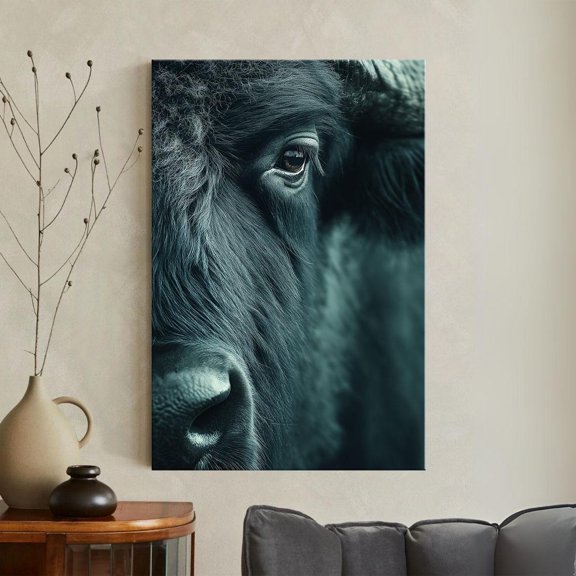 American Bison Close Up Print Moody Blue Wildlife Wall Art Rustic Lodge Decor, Unframed Paper Poster 8x10in
