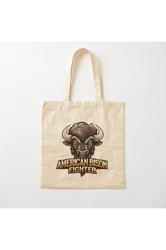 American Bison Fighter Canvas Tote Bags, Reusable Shopping Bag