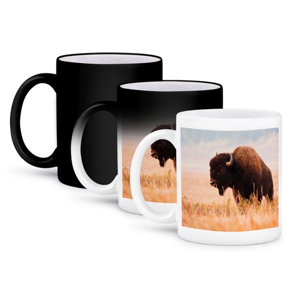 3drose, American Bison Herd in Teton Np, Wyoming, Usa, 11oz Magic Transforming Mug
