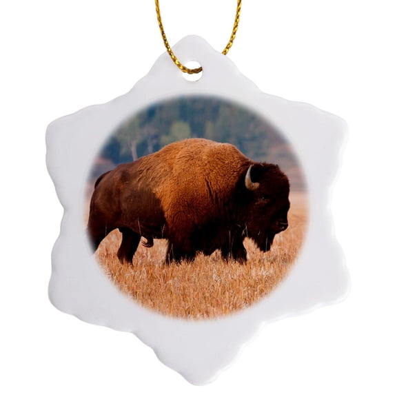 3drose, American Bison Herd in Teton Np, Wyoming, Usa, 3 inch Snowflake Porcelain Ornament