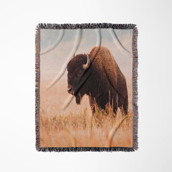 American Bison Herd In Teton Np, Wyoming, Usa, Woven Blanket