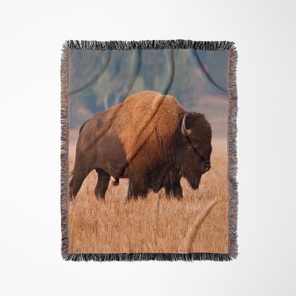 American Bison Herd In Teton Np, Wyoming, Usa, Woven Blanket
