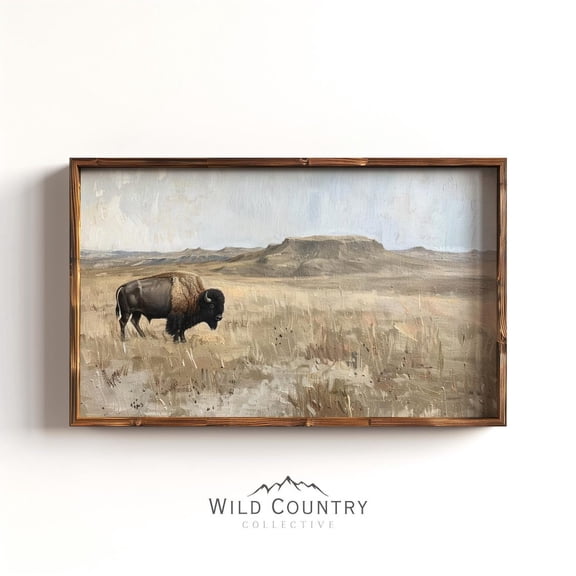 American Bison Vintage Buffalo Wildlife Country Western Painting Badlands Landscape Poster