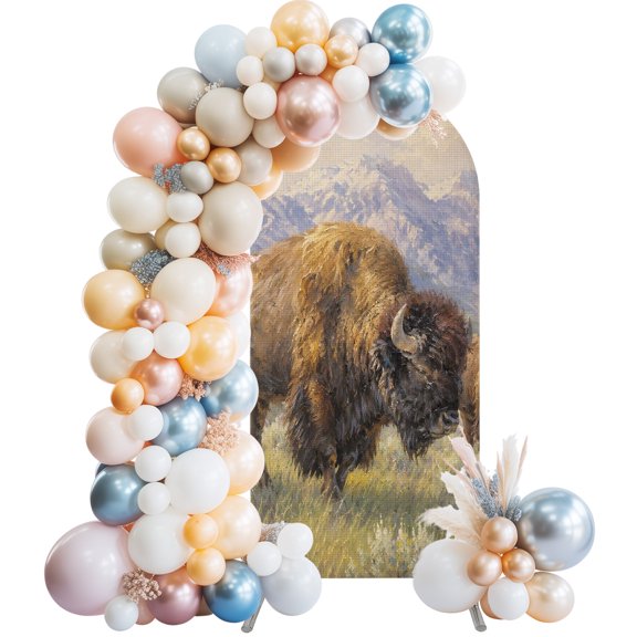American Bison Wedding Arch Cover, Stretchy Spandex Arch Backdrop Stand Covers 4 FT, Wildlife Grassland Natural Scenery Round Top Arched Backdrop Cover for Birthday Party Ceremony Baby Shower Event