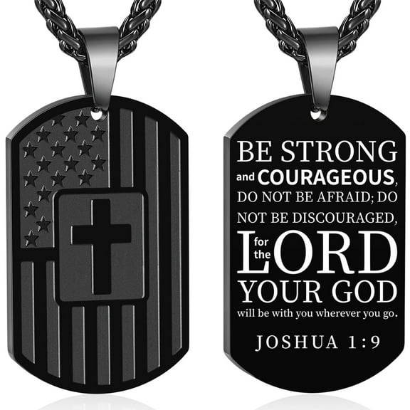 APSVO Black Dog Tag Cross Necklaces for Men Boys American Flag Pendant Chain Catholic Christian Religious Birthday Christmas Jewelry Gifts Teen Dad Boyfriend Son Adults Stocking Stuffer for Kids Age
