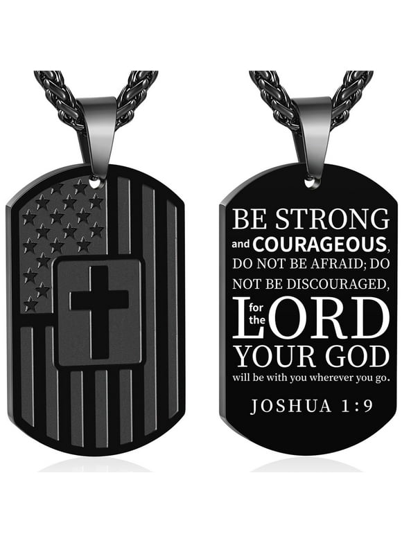 Black Dog Tag Cross Necklaces for Men Boys American Flag Pendant Chain Catholic Christian Religious Birthday Christmas Jewelry Gifts Teen Dad Boyfriend Son Adults Stocking Stuffer for Kids Age