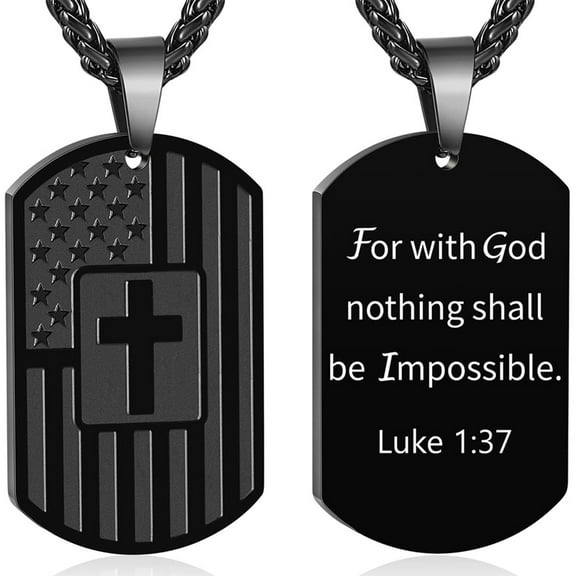 APSVO Black Dog Tag Cross Necklaces for Men Boys American Flag Pendant Chain Catholic Christian Religious Birthday Valentines Day Jewelry Gifts Teen Him Dad Boyfriend Male Son Adults Kids Age Ideas
