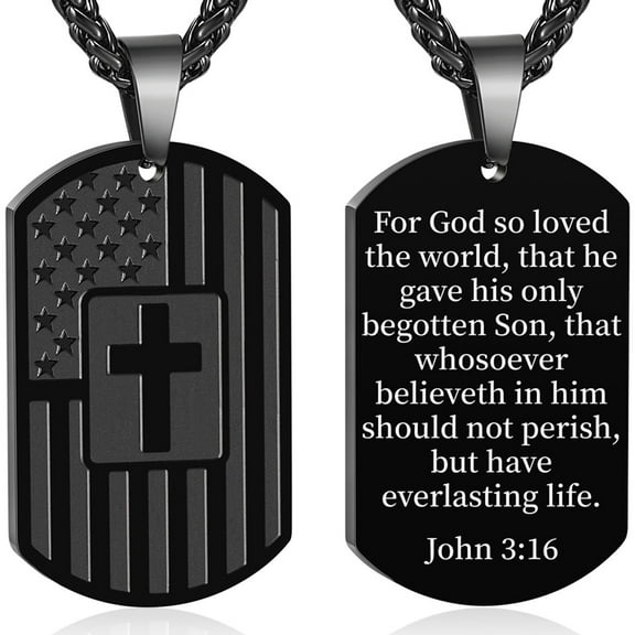 APSVO Black Dog Tag Cross Necklaces for Men Boys American Flag Pendant Chain Catholic Christian Religious Birthday Valentines Day Jewelry Gifts Teen Him Dad Boyfriend Male Son Adults Kids Age Ideas