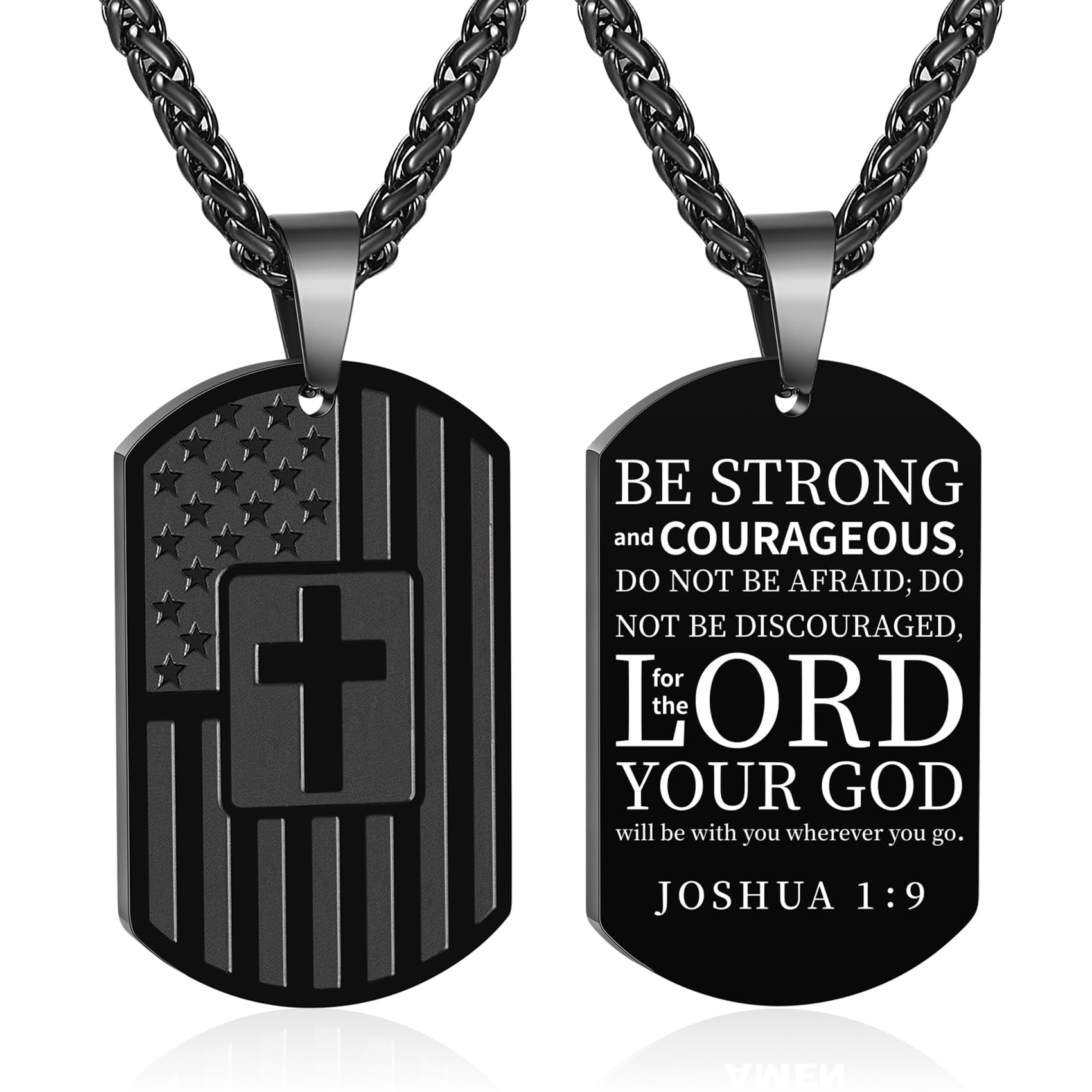 American Flag Patriotic Dog Tag Cross Necklace Stainless Steel 24 Inch Men Boys Bible Verse Engraved Walmart